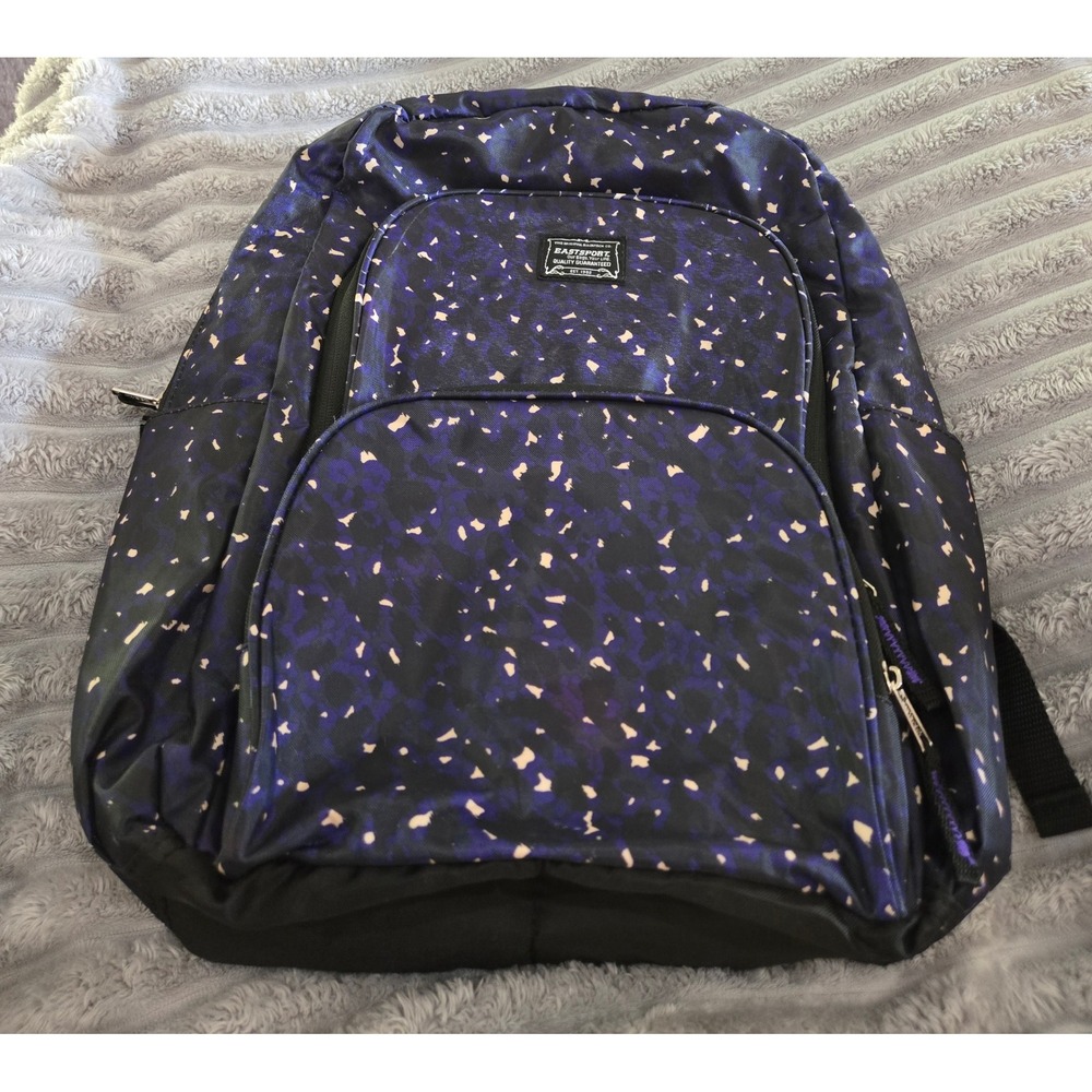 Eastsport Backpack Purple Black Abstract Splatter Print School Travel Bag